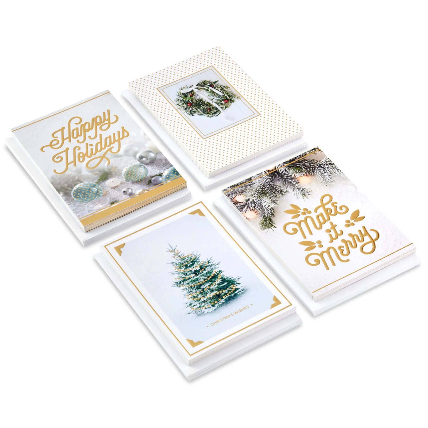 Hallmark Gold And White Winter Wishes Boxed Christmas Cards Assortment, Pack Of 40 1 Hallmark Gold And White Winter Wishes Boxed Christmas Cards Assortment, Pack Of 40