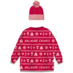 Hallmark Channel Knit Pattern Wine Sleeve And Hat, Set Of 2