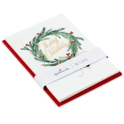 Hallmark Pine And Berry Wreath Packaged Christmas Cards, Set Of 5