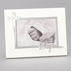 Baptism Frame In Ivory And Silver Holds 4x6 Photo