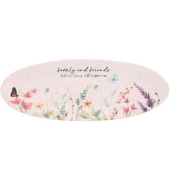 Meadows Of Joy Butterfly Floral 12" Ceramic Serving Tray Family And Friends Fill Our Lives With Happiness