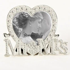 Studded Rhinestone Mr. & Mrs. Heart Picture Frame Holds 3" X 3" Photo