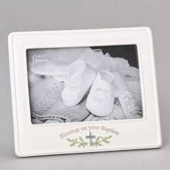 Blessings On Your Baptism Resin Picture Frame Holds 4"x6" Photo
