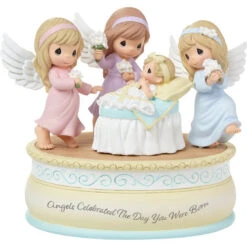 Precious Moments Angels Celebrated The Day You Were Born Dancing Around Baby Rotating Musical Plays Mozart's Lullaby