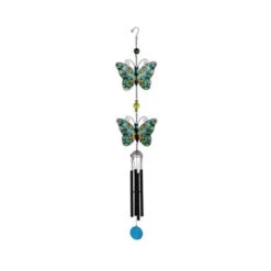 Tiered Green Butterfly Windchime With Stain Glass Finish
