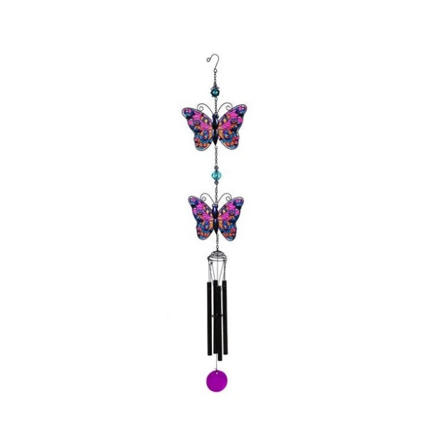 Tiered Pink Butterfly Windchime With Stain Glass Finish 1 Tiered Pink Butterfly Windchime With Stain Glass Finish
