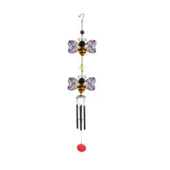 Tiered Bumble Bee Garden Wind Chime With Stainless Glass Finish