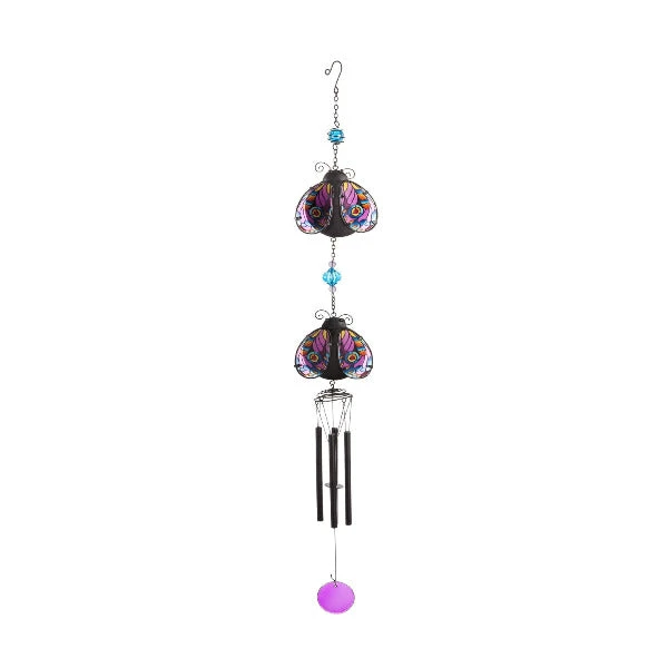 Tiered Ladybug Garden Wind Chime With Stainless Glass Finish 1 Tiered Ladybug Garden Wind Chime With Stainless Glass Finish