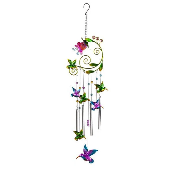 Glass Metal Flower With Hummingbird Windchime 1 Glass Metal Flower With Hummingbird Windchime