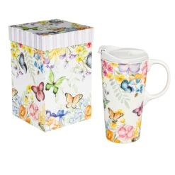 Cottage Meadows Ceramic Travel Cup, 17oz., With Gift Box