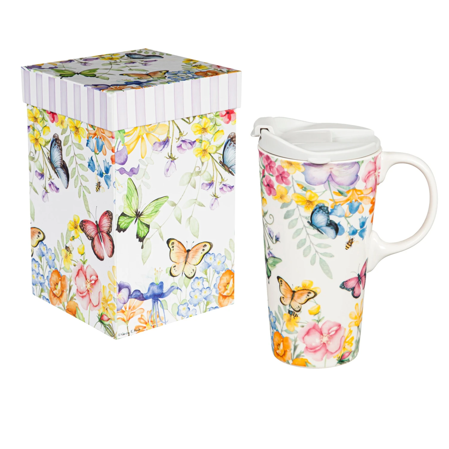 Cottage Meadows Ceramic Travel Cup, 17oz., With Gift Box 1 Cottage Meadows Ceramic Travel Cup, 17oz., With Gift Box