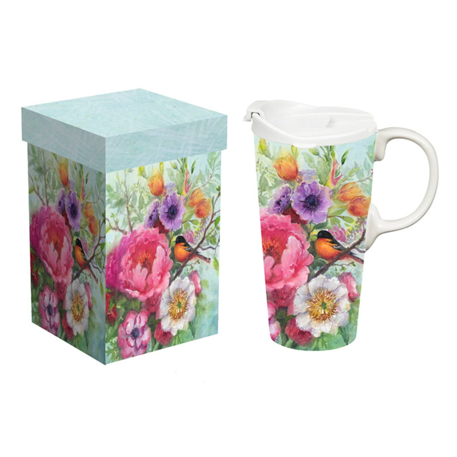 Bird Blossom Ceramic On The Go Travel Cup, 17 Oz. With Gift Box 1 Bird Blossom Ceramic On The Go Travel Cup, 17 Oz. With Gift Box