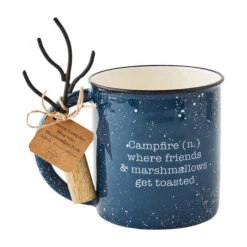 Mud Pie Blue Enamel Mug And Marshmallow Skewer, Set Of 2