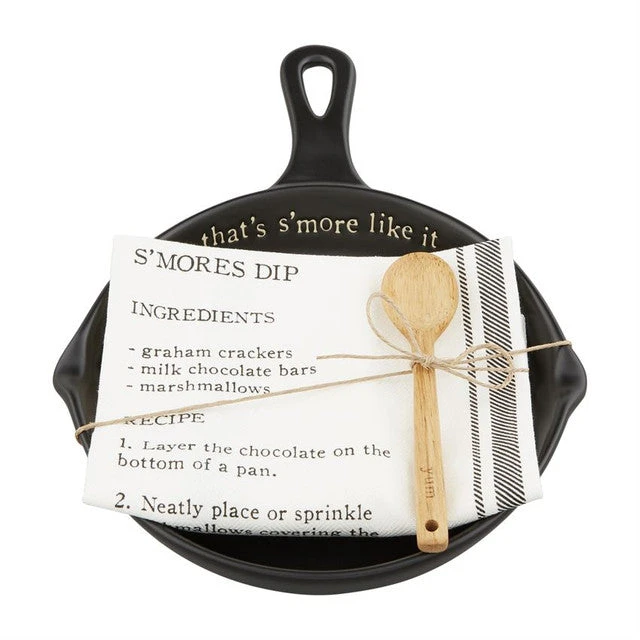 Smores Dip Skillet Set With Engraved Wood Spoon And Cotton Recipe Towel 1 Smores Dip Skillet Set With Engraved Wood Spoon And Cotton Recipe Towel