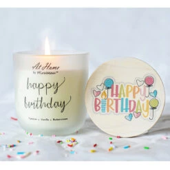 Happy Birthday Candle Jar With Lid In Tahitian Vanilla Buttercream Scent 9.6 Oz