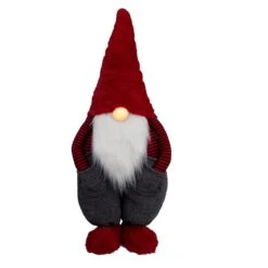 Red Hat Standing Gnome With Light Up Nose And Hands In Pockets 21"