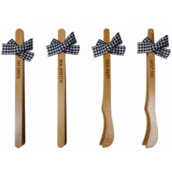 Set Of 4 7" Wooden Charcuterie Tongs Set "Say Cheese, Bon Appetit, Pick Happy, Guilt Free"