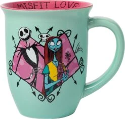 Silver Buffalo Disney Nightmare Before Christmas Jack And Sally Misfit Love Wide Rim Ceramic Mug, 16 Ounces