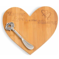Lasting Love Is A True Blessing Heart Bamboo Cheese Board With Spreader