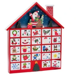 Waving Santa Wood Advent Calendar With 24 Open Doors