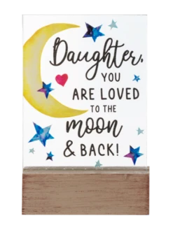 Daughter, You Are Loved To The Moon & Back Glass Block