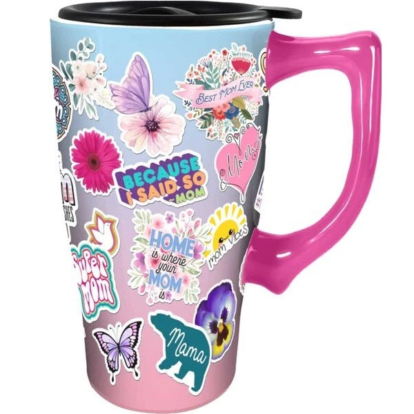 Mom Sticker Art Ceramic Travel Mug 18 Oz. 1 Mom Sticker Art Ceramic Travel Mug 18 Oz.