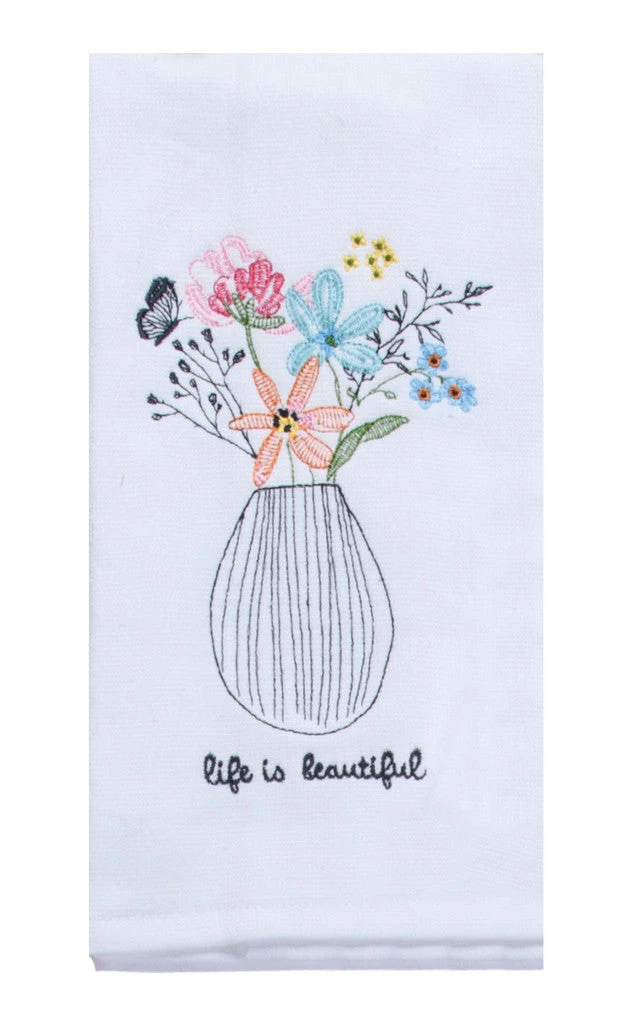 Life Is Beautiful Flower Vase Embroidered Dual Purpose Terry Towel 1 Life Is Beautiful Flower Vase Embroidered Dual Purpose Terry Towel