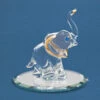 22Kt Gold Trimmed Elephant With Trunk Up And Blue Crystals Glass Figurine