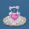 Mom I Love You Bear With Pink Heart Glass Figurine