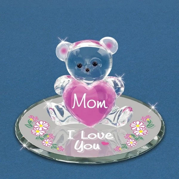 Mom I Love You Bear With Pink Heart Glass Figurine 1 Mom I Love You Bear With Pink Heart Glass Figurine