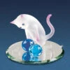 Frosted White And Pink Curious Cat Looking At Blue Marbles Glass Figurine